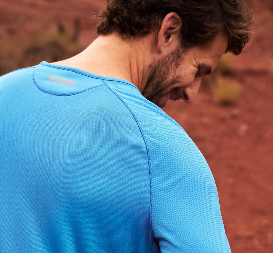 Hoka One One Performance 3/4 Sleeve Top Herr - Blå - NSKCV-9457